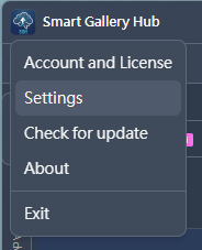 Smart Gallery Hub main menu