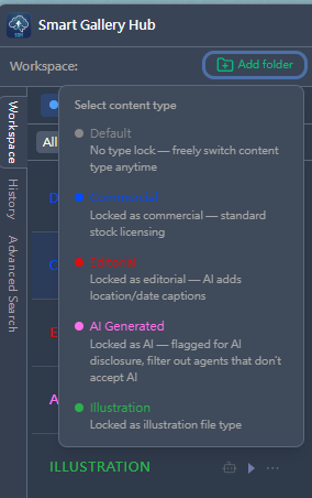 Content type popover